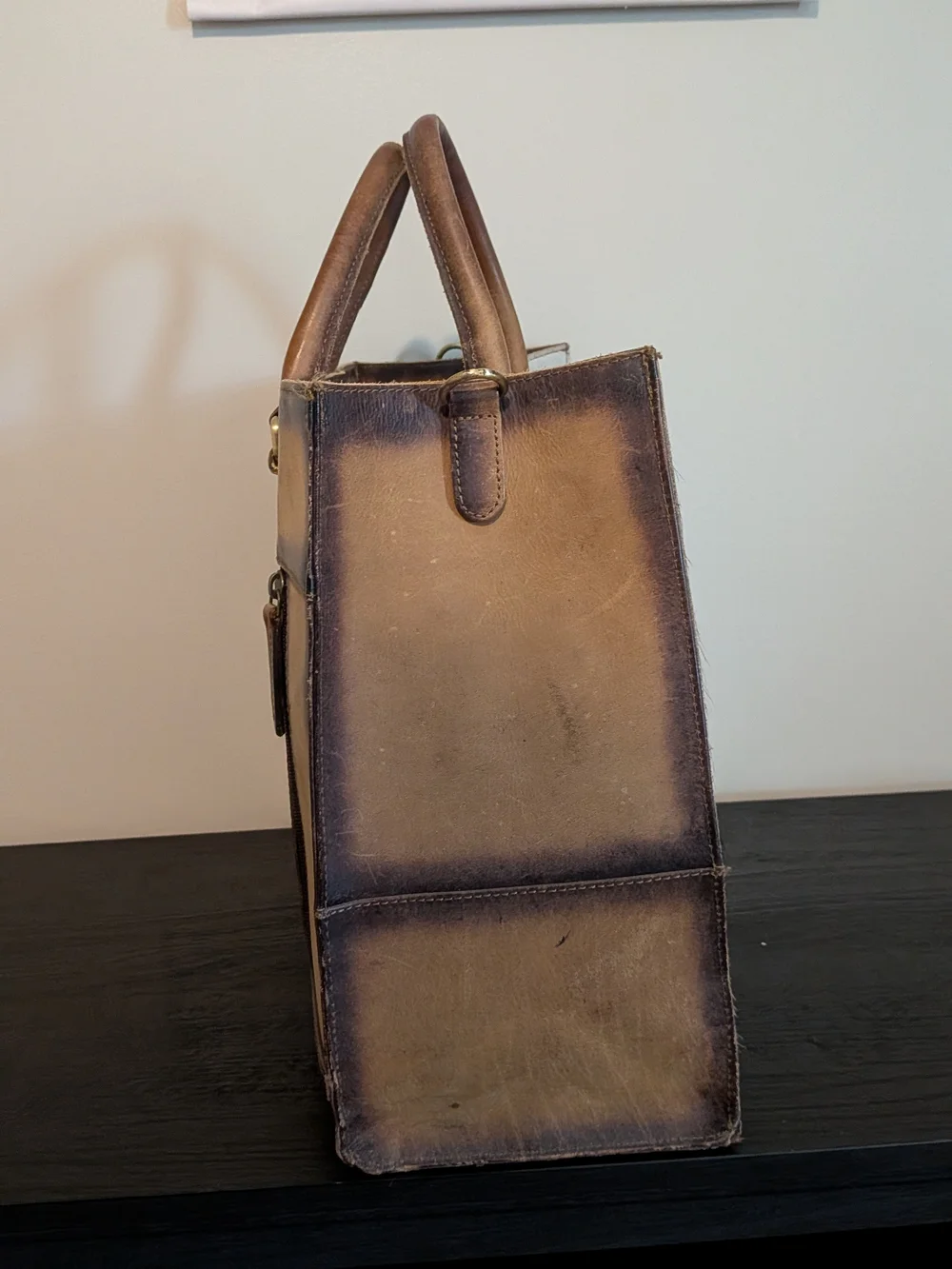American Darling Cowhide Leather Top-Handle Tote Bag in Brown & White